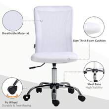 Vinsetto Mesh Office Chair, Desk Chair, Armless Swivel Computer Chair With Rolling Wheels For Study And Work - White - View 4