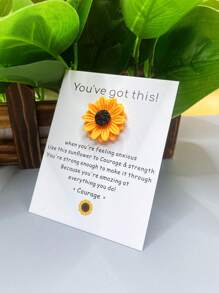 1 pieza Girasol con tarjeta de poema, regalo de apoyo, regalo de amigo, símbolo de abrazo, decoración de cumpleaños/hogar/festividad, girasol, Navidad - Amarillo - Ver 4