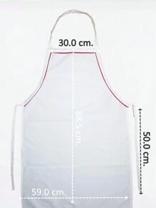 10 Bagless Long Apron Aprons Polyester Butcher Type Grease And Stain Resistant - Ideal For Sublimated Printing Screen Printing - 白色帶紅色偏差 - 查看 3