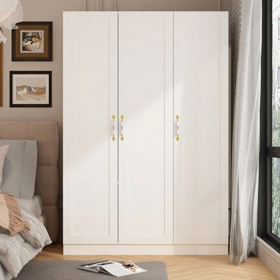 FUFU&GAGA Large Wardrobe Armoire Closet With 3 Doors, Freestanding Wardrobe Cabinet With Storage Compartment & Hanging Rod, Bedroom Clothes Cabinet Organizer - 白色 - 查看 1