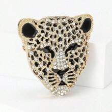 1pc Vintage Fashionable Rhinestone Leopard Head Shape Alloy Brooch, Multi-Purpose Animal Pin Badge - Apricot - View 5