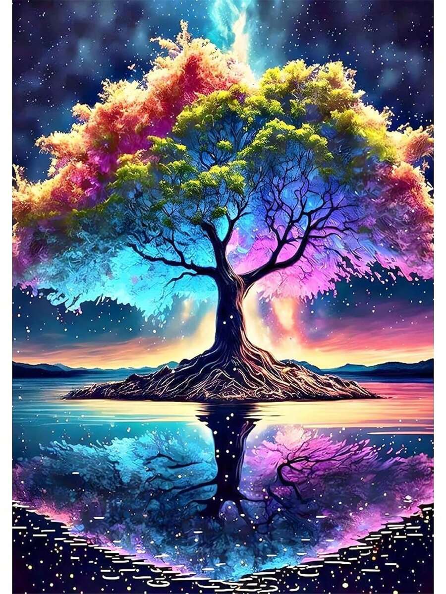 成人数字油画画布，成人数字油画，成人数字油画套装，用于房间装饰，理想的礼物 15.7*19.7 英寸，无框架-生命之树（15.7x19.7 英寸）无框架