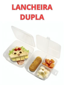 Pote Lancheira Marmita Transparente 2 Andares Com 4 Divisórias Fit Dieta - Transparente - Visão 1