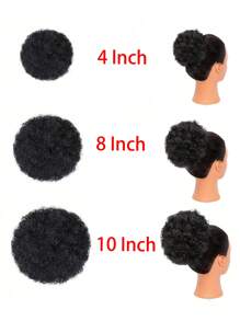 Tóc đuôi ngựa xoăn xoăn Afro 4 inch - 10 inch Tóc giả tổng hợp tóc búi ngắn, tóc giả búi cao cho bé gái, trẻ em, tóc búi tổng hợp cỡ nhỏ - màu đen - Xem 3