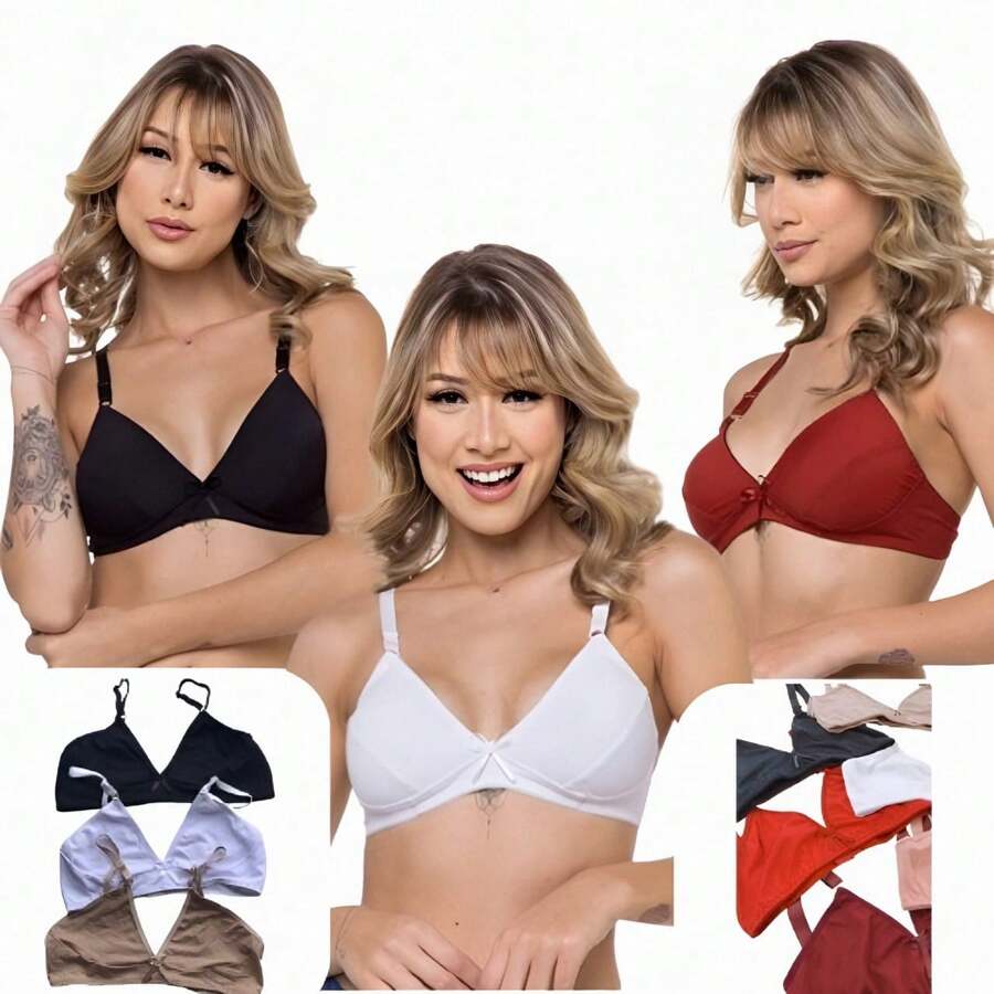 Kit 5 Sutia Básico e Conforto Malha Fria Sem Aro e Sem Bojo Adulto Conjunto Com 5 Peças ATACADO - Multicolorido - Visão 1