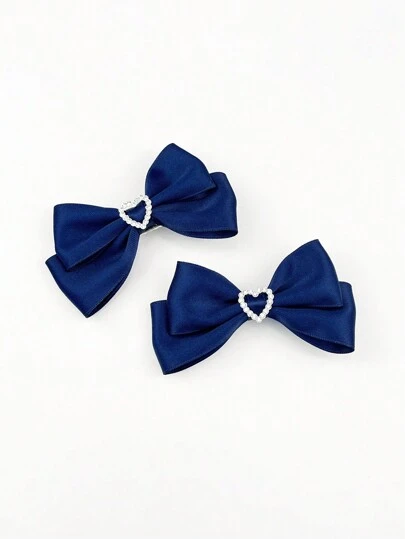 2个装女士纯色心形蝴蝶结发夹，优雅情人节爪夹，发卡，上学用品，大学，冬季女装，蝴蝶结，可爱，发饰