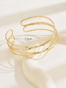 1pc Women's Metal Texture Stripe Bracelet, Multi-Layered Retro Wrap Style, New High-End Hand Ornament, Armlet