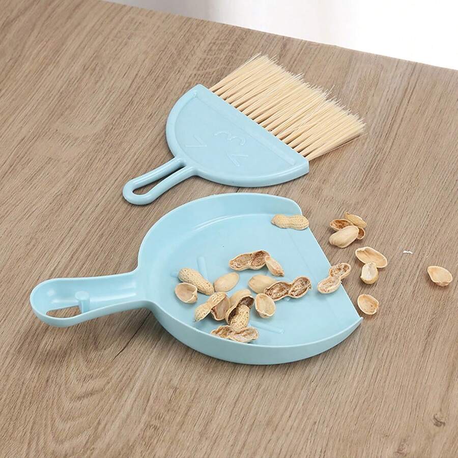 半圓形鍵盤刷桌面小掃帚組小型帶簸箕鍵盤清潔刷家用垃圾刷 - 藍色 - 查看 1