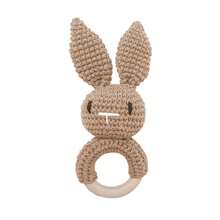 1pc Hand-Knitted Bunny Teething Ring With Wooden Pendant, Baby Chewing Toy For Teething Stage, Gift
