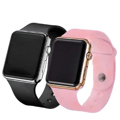 2 款 LED 情侣手表运动休闲商务休闲男士简约耐用浪漫经典方形闪光数字显示电子硅胶腕带手表套装情人节大学生日感恩节礼物情侣礼物