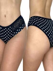 Kit 5 Calcinhas Senhora Adulto Feminino Estampadas Com Renda Suede