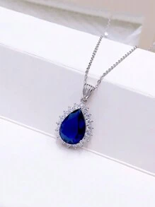 1個豪華的古典925純銀及鋯石水滴形項鍊,適合女性日常佩戴和情人節禮物