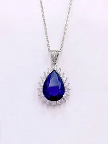 1個豪華的古典925純銀及鋯石水滴形項鍊,適合女性日常佩戴和情人節禮物