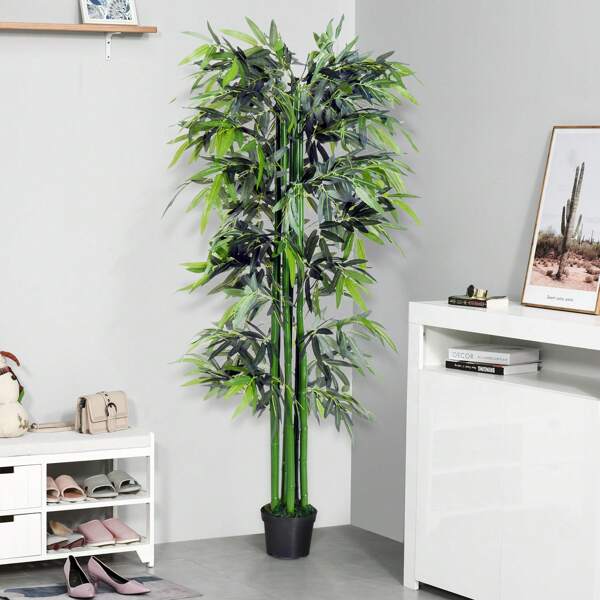 Outsunny 6ft Artificial Bamboo Tree Plant Greenary In A Pot For Home Office Planter 1.8M