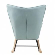 Rocking Chair, Mid Century Fabric Rocker Chair With Wood Legs And Patchwork Linen For Livingroom Bedroom - 綠色 - 查看 8
