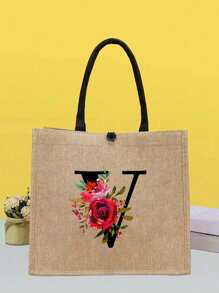 1 Miếng , Vàng Lanh Túi tote , Đỏ  Hoa hồng Hoa Mẫu chữ , Là A Tuyệt vời Qủa tặng Đối với phụ nữ , Mẹ , Giáo viên , Bạn , Và Đa chức năng Túi mua sắm , A Thiết kế mới , Dung lượng lớn , Và MỘT Lý tưởng Mua sắm - Màu Khaki - Xem 29