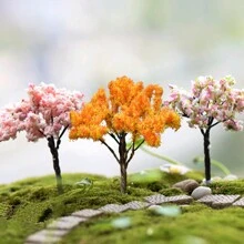 3 Pièces/paquet Mini Cerisiers Figurines Miniatures De Maison De Poupée Accessoires Féeriques De Jardin, Décor De Gâteau, Ornements Pour Décoration De Plante De Paysage Micro, Statut De Bonsaï, Kit De Pelouse De Terrasse De Jardinage Pour Un Cadeau De Bricolage À Domicile