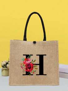 1 Miếng , Vàng Lanh Túi tote , Đỏ  Hoa hồng Hoa Mẫu chữ , Là A Tuyệt vời Qủa tặng Đối với phụ nữ , Mẹ , Giáo viên , Bạn , Và Đa chức năng Túi mua sắm , A Thiết kế mới , Dung lượng lớn , Và MỘT Lý tưởng Mua sắm - Màu Khaki - Xem 23