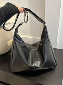 女士單肩包-復古風格,秋冬新品,手提包,時尚休閒,斜挎包,柔軟皮革手提包,大容量,多功能高端,特色通勤包 - 黑色 - 查看 7