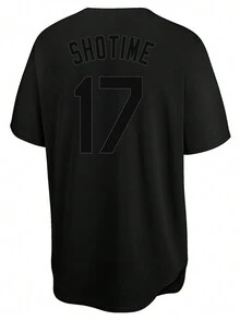 男士繡字母和數字按扣棒球運動上衣 - 黑色 - 查看 2