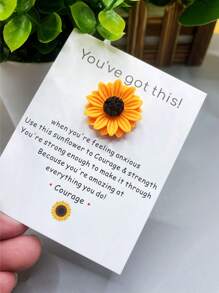 1 pieza Girasol con tarjeta de poema, regalo de apoyo, regalo de amigo, símbolo de abrazo, decoración de cumpleaños/hogar/festividad, girasol, Navidad - Amarillo - Ver 7
