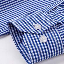 Camisa de manga larga de algodón puro para hombre, camisa a cuadros informal fina - Celeste - Ver 3