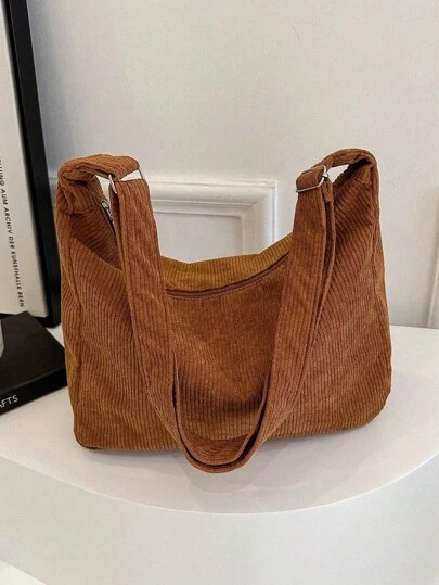 Large Capacity Corduroy Shoulder Bag/ Crossbody Bag