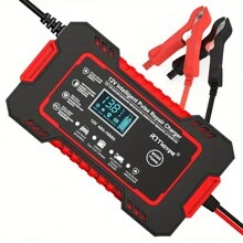 Car Battery Charger 12V Display Smart Battery Charger Power Puls Repair Chargers Wet Dry Lead Acid Battery - Red - View 1