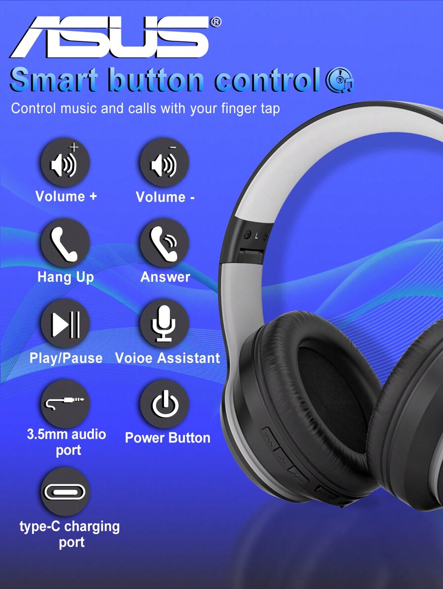 Asus ASD96 Wireless Earbuds With Microphone Noise Cancelling Headphones Headset With Mic Over