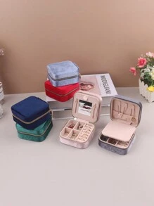 天鹅绒拉链珠宝盒，便携式旅行珠宝盒，重返校园 - 粉色 - 查看 9