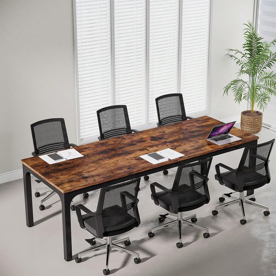 Tribesigns 6.5FT Conference Table, 78.7 Inche Rectangle Meeting Seminar Table, Large Business Tables For 6-8 People (Only Table) - Rustic Brown & Black - View 1