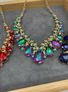 1 Conjunto De Colar E Brincos Geométricos Com Pedras De Strass Em Estilo Festa Court, Presente Fashion Para Namoradas E Ocasiões Especiais