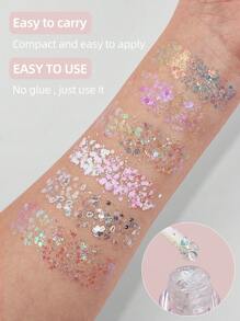 1 件闪光果冻凝胶，女士美人鱼妆，无胶 3D 全息闪亮亮片，适用于头发、面部、眼影、身体、舞台妆，彩虹蓝、黑色、灰色、多色、蝴蝶、心形、嘴唇、月亮、星星、高光泽、亲肤、不油腻、易于清洁，适合狂欢节、音乐节、派对、节日、庆典、约会、结婚周年纪念礼物 - 七彩白 - 查看 5