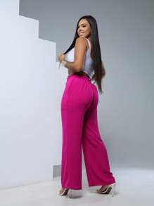 Women Pants - 玫紅色 - 查看 2