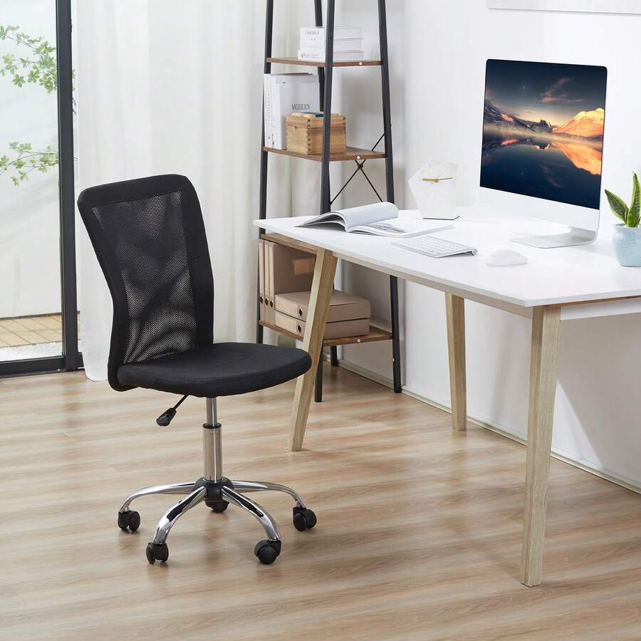 Vinsetto Mesh Office Chair, Desk Chair, Armless Swivel Computer Chair With Rolling Wheels For Study And Work - 黑色 - 查看 1