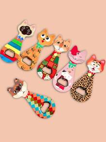 1pc Customizable Cute Cat Or Dog Head Embossed Gold Foil Art Dual-Use Bottle Opener And Fridge Magnet For Home Decoration, Daily Use Or Festival Gifts Birthday Graduation