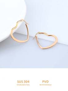 1 Pair Of Fashionable, Sweet & Fresh, Light Luxe, , Coil & Heart Shaped, Titanium Steel Earrings For Valentine'S Day - Gold - View 10