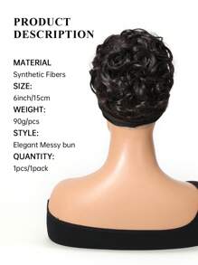 凌乱发髻发片，黑色发圈，女士盘发卷发发髻接发片，带发梳，易于拉伸，适合日常佩戴 - 黑色 - 查看 8