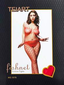 Lencería Sexy Full Body Stocking Hollow Out Bodystocking Sin Ropa Interior San Valentín - Rojo - Ver 1