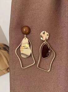 1pair Stylish Asymmetrical Geometric Design Dangle Earrings With Resin Drop And Splice Colors, Four Seasons New Fashion Jewelry