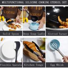 Juego de utensilios de cocina de silicona - Juego de utensilios de cocina de 43 piezas con soporte, espátula, cuchara, pinzas y batidor para utensilios de cocina antiadherentes, juego de utensilios de cocina resistentes al calor y gadgets de cocina - Negro - Ver 4