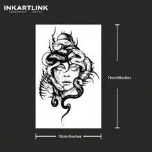 INKARTLINK 革命性科技紋身，半永久性紋身，美杜莎圖案，防水，持久的暫時性紋身，逼真的假紋身，植物紋身，紋身 - 黑色 - 查看 5