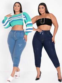 Plus Size Jeans - 藍色 - 查看 1