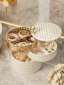 1 Pieza De Caja De Almacenamiento De Joyas De Múltiples Capas Giratoria, Contenedor De Snack Y Frutas Secas Con Tapa, Antipolvo Y Prueba De Humedad - Blanco - Ver 2