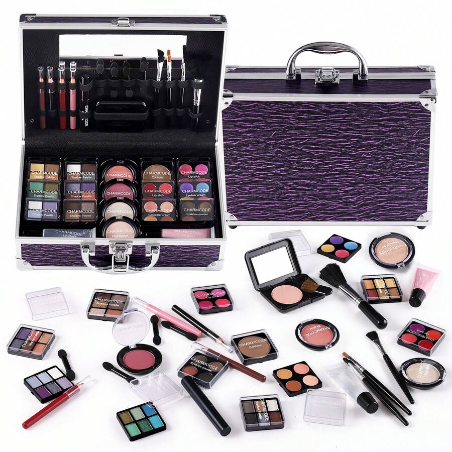 UCANBE Makeup Kit For Teen Girls & Women Full Kit, Beauty Train Case With Starter Cosmetics Set, Make Up Valentine's Day Gift Box With Eyeshadow,Lipgloss,Highlight,Blush,Lip&Eye Pen,Brush & More - 紫黑色 - 查看 1