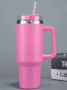 1 Peça Caneca de Cerveja Isolada de Aço Inoxidável 304 Portátil de 40oz com Alça e Palha, De Volta às Aulas - Pink - Visão 4