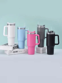 1 Peça Caneca de Cerveja Isolada de Aço Inoxidável 304 Portátil de 40oz com Alça e Palha, De Volta às Aulas - Pink - Visão 1
