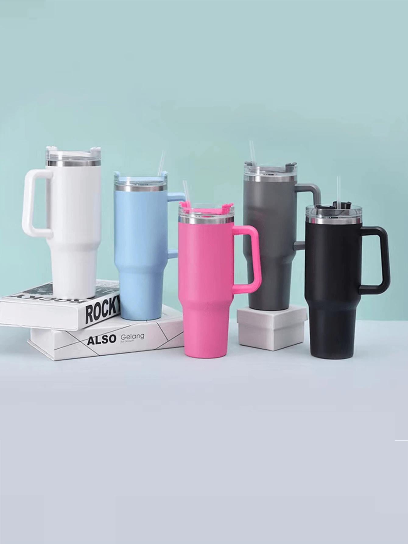 1 Peça Caneca de Cerveja Isolada de Aço Inoxidável 304 Portátil de 40oz com Alça e Palha, De Volta às Aulas - Pink - Visão 1
