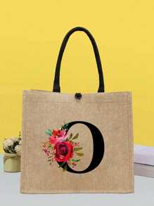 1 Miếng , Vàng Lanh Túi tote , Đỏ  Hoa hồng Hoa Mẫu chữ , Là A Tuyệt vời Qủa tặng Đối với phụ nữ , Mẹ , Giáo viên , Bạn , Và Đa chức năng Túi mua sắm , A Thiết kế mới , Dung lượng lớn , Và MỘT Lý tưởng Mua sắm - Màu Khaki - Xem 33