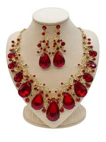 1 Conjunto De Colar E Brincos Geométricos Com Pedras De Strass Em Estilo Festa Court, Presente Fashion Para Namoradas E Ocasiões Especiais